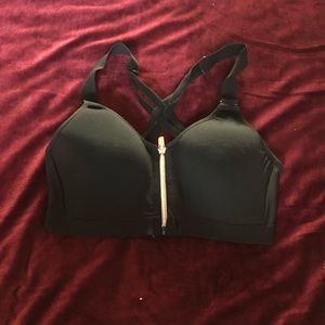 Zip up cross back sports bra/ rose gold detail